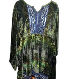 Unity World Wear Women's Blouse Tunic 2X Velvet Green whimsygoth witchy boho